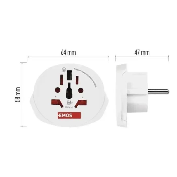 Переходник US/UK/AU/CN/JP to EU EMOS (P0055E) изображение 5