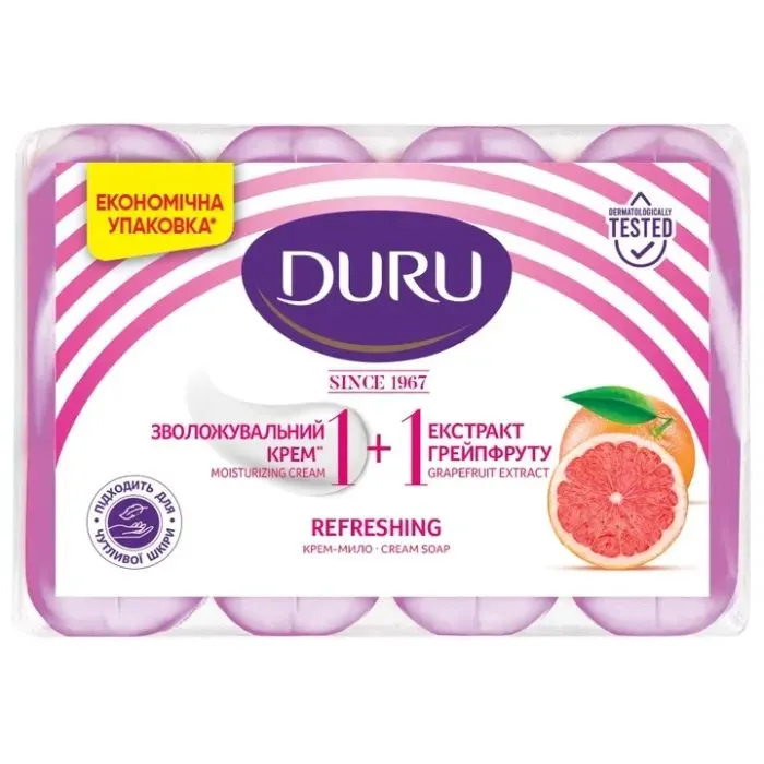 Твердое мыло Duru 1+1 Крем и экстракт грейпфрута 4 х 80 г (8690506517816)