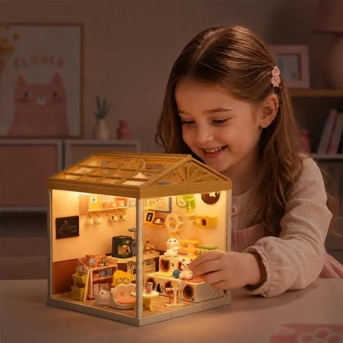 Конструктор Mini House румбокс серии Интерьер – Котокафе (свет) (8007) изображение 2
