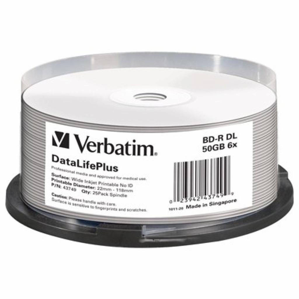 Диск BD Verbatim DL 50Gb 6x Cake 25 Printable (43749)