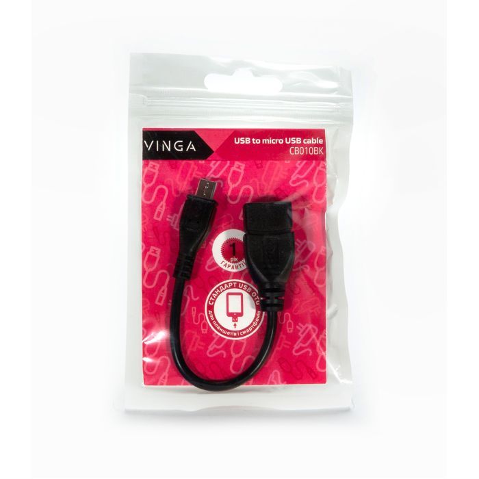 Дата кабель OTG USB 2.0 AF to Micro 5P 0.1m Vinga (CB010BK) изображение 2