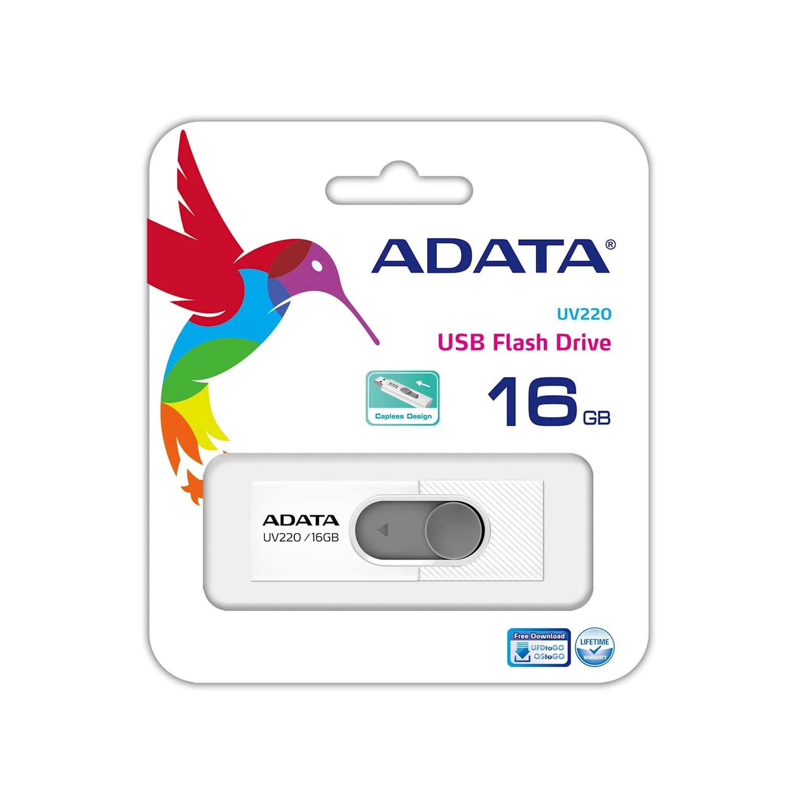 USB флеш накопичувач ADATA 16GB UV220 White/Gray USB 2.0 (AUV220-16G-RWHGY) зображення 3