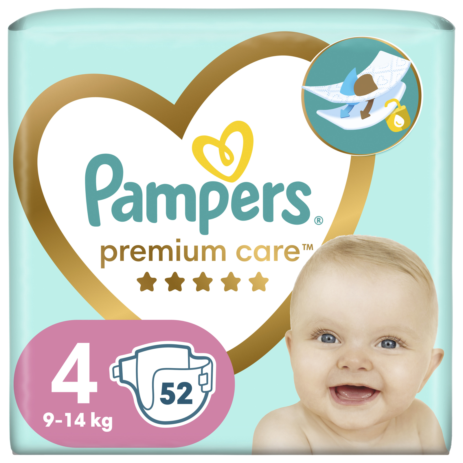 Підгузки Pampers Premium Care Maxi Розмір 4 (9-14 кг) 52 (4015400278818)