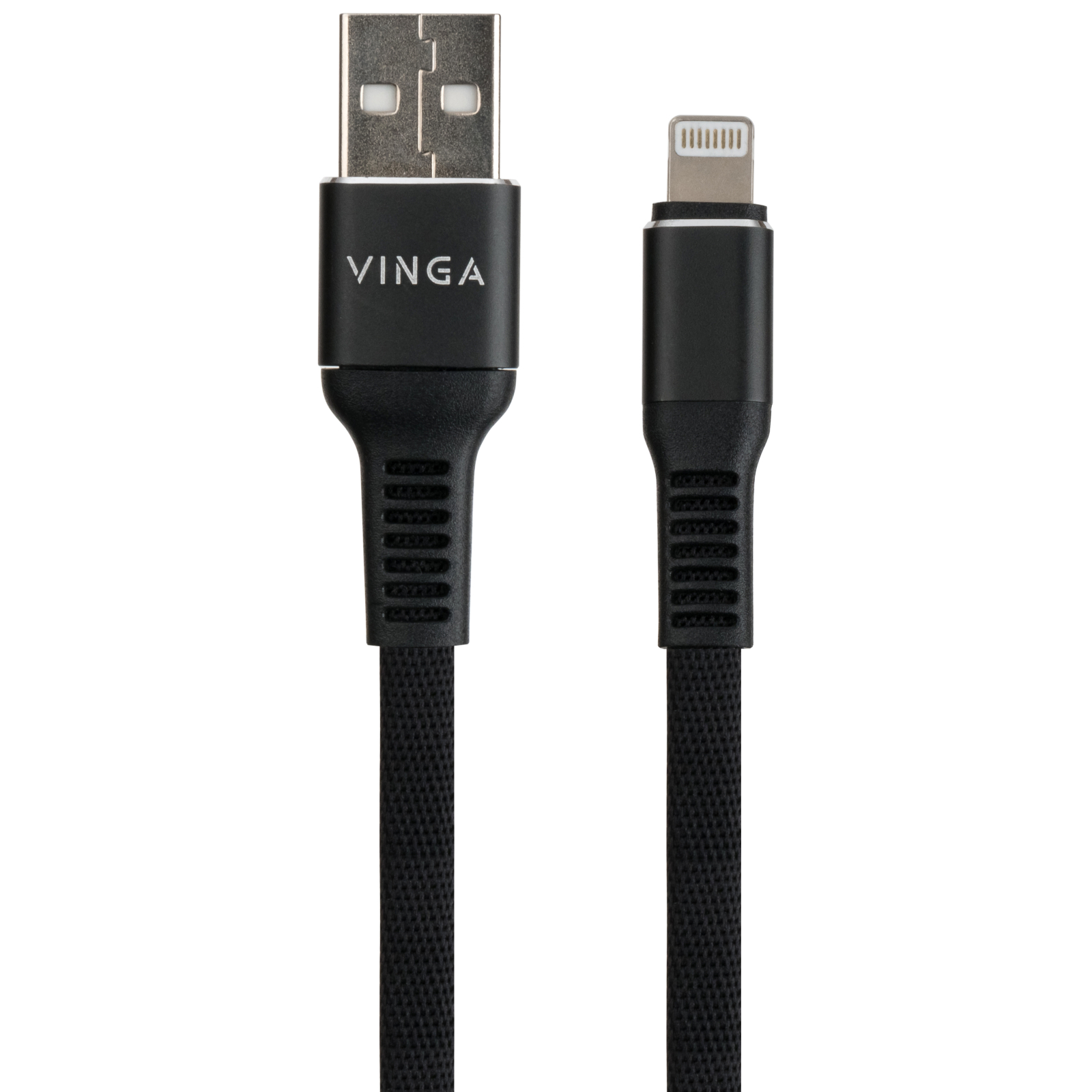 Дата кабель USB 2.0 AM to Lightning 1.0m flat nylon black Vinga (VCPDCLFNB1BK) зображення 2