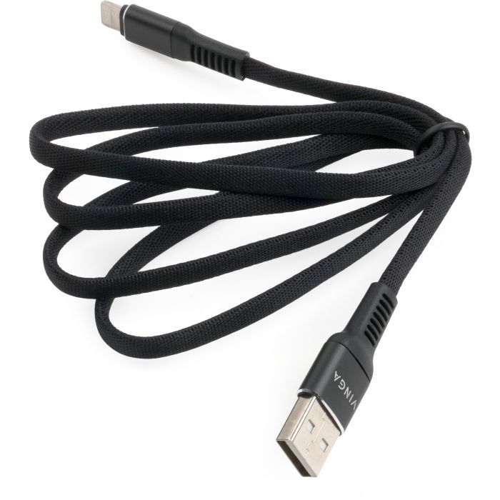 Дата кабель USB 2.0 AM to Lightning 1.0m flat nylon black Vinga (VCPDCLFNB1BK) изображение 3