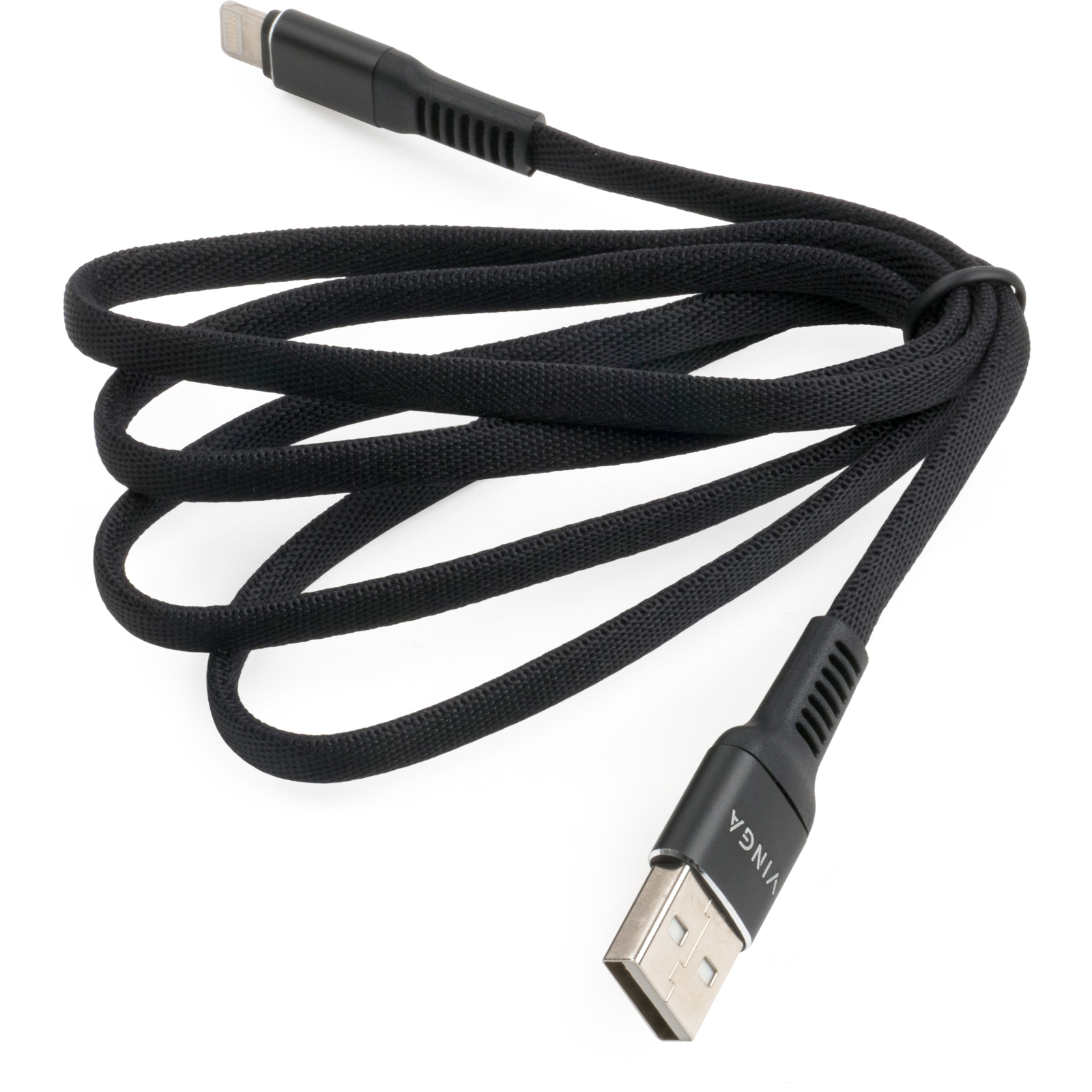 Дата кабель USB 2.0 AM to Lightning 1.0m flat nylon black Vinga (VCPDCLFNB1BK) зображення 3