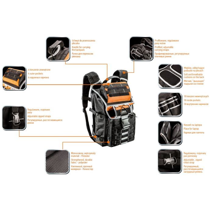 Сумка для інструмента Neo Tools рюкзак 22 кишені, поліестер 600D (84-304) зображення 2