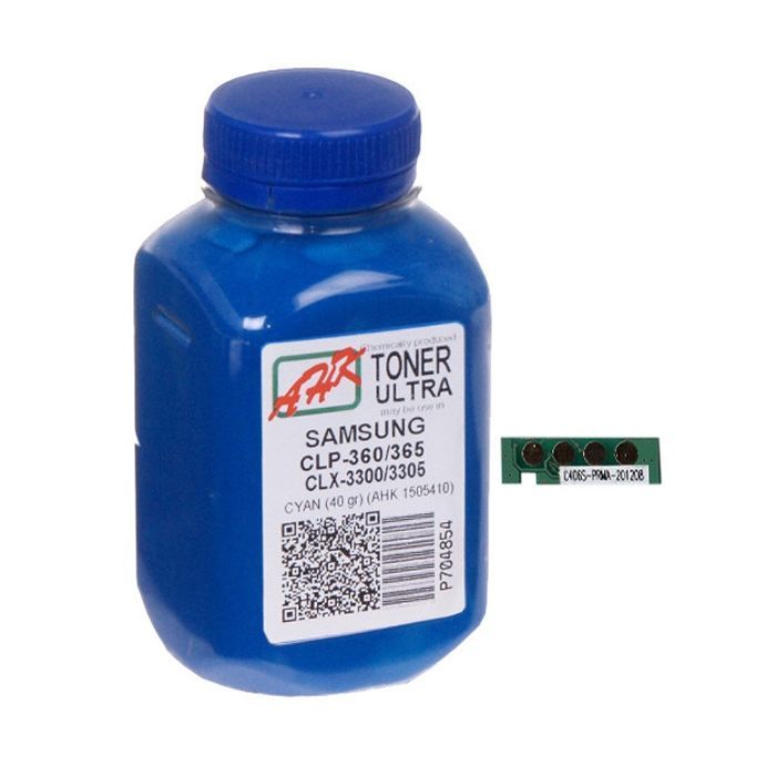 Тонер Samsung CLP-360/365/CLX-3300, 40г, 1K Cyan AHK (1505414)