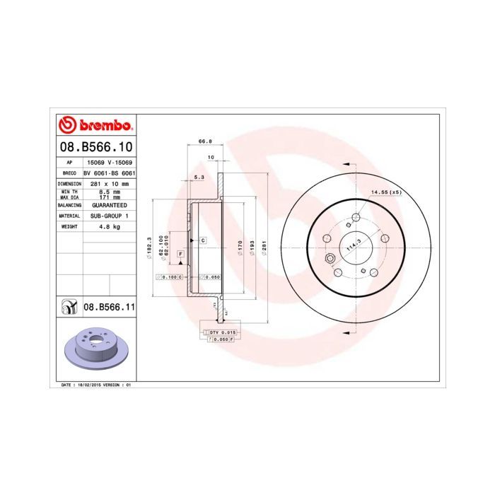 Гальмівний диск Brembo 08.B566.11