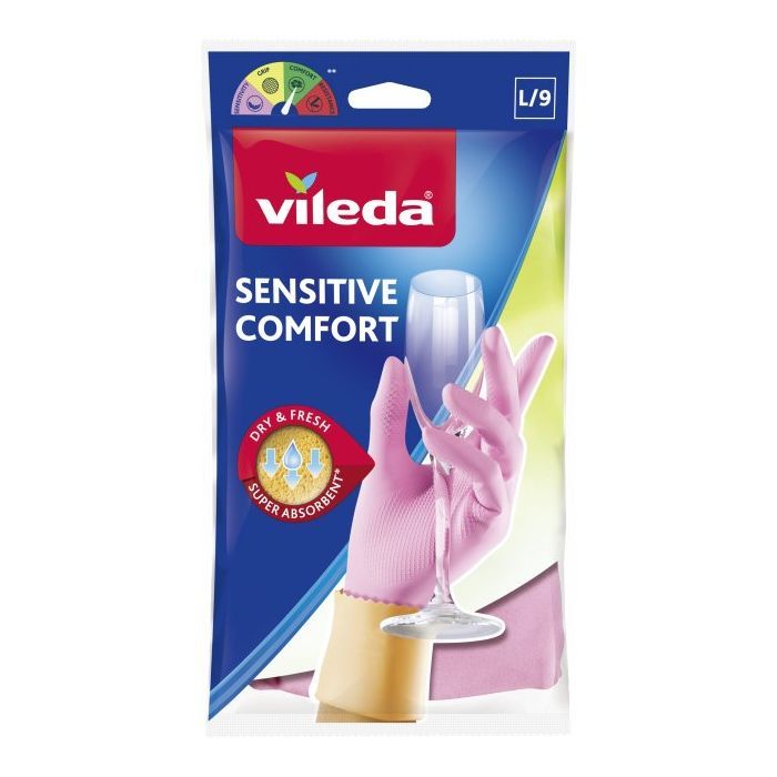 Рукавички господарські Vileda Sensitive ComfortPlus латексні для делікатних робіт L 1 пара (4003790006890)