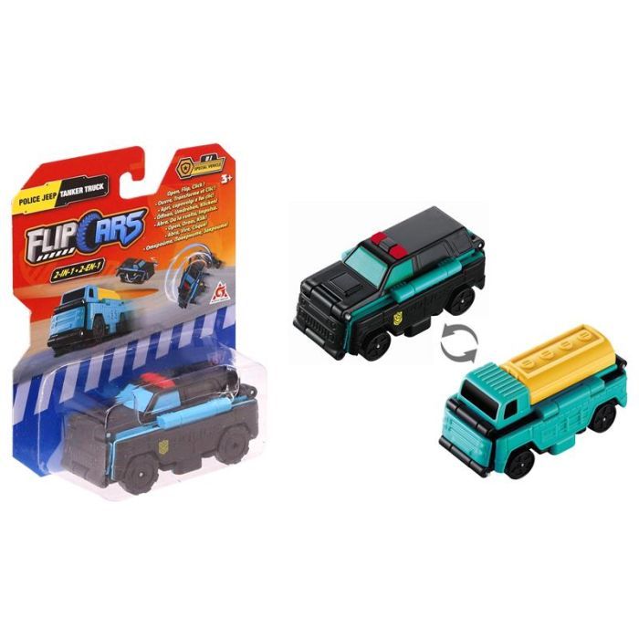 Масштабная модель автомобиля Flip Cars 2 в 1 Полицейский внедорожник и Автоцистерна (EU463875-08)