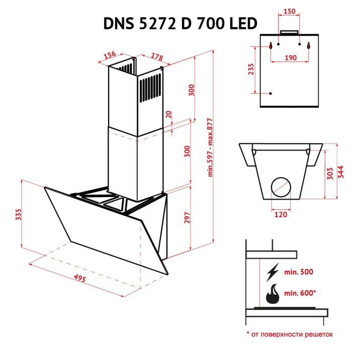 Витяжка кухонна Perfelli DNS 5272 D 700 WH LED зображення 12