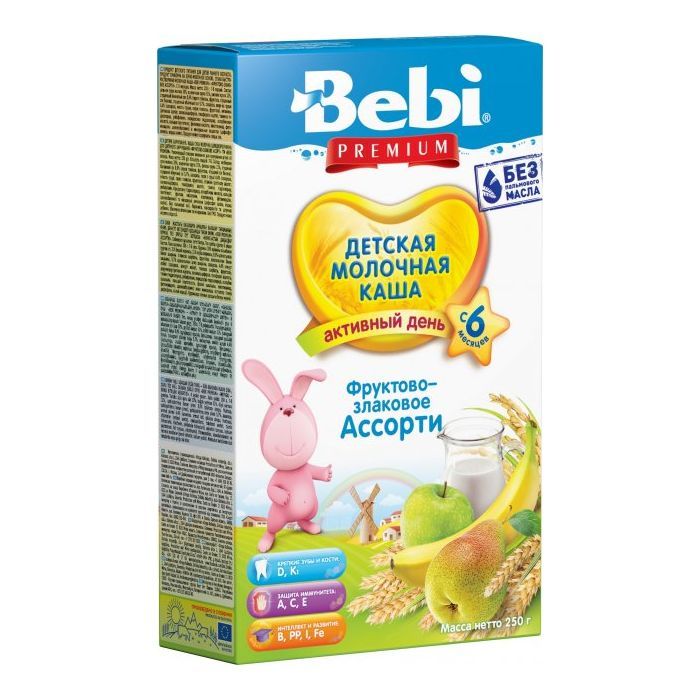 Дитяча каша Bebi Premium молочна Фруктово-злакове асорті +6 міс. 200 г (8606019654313)