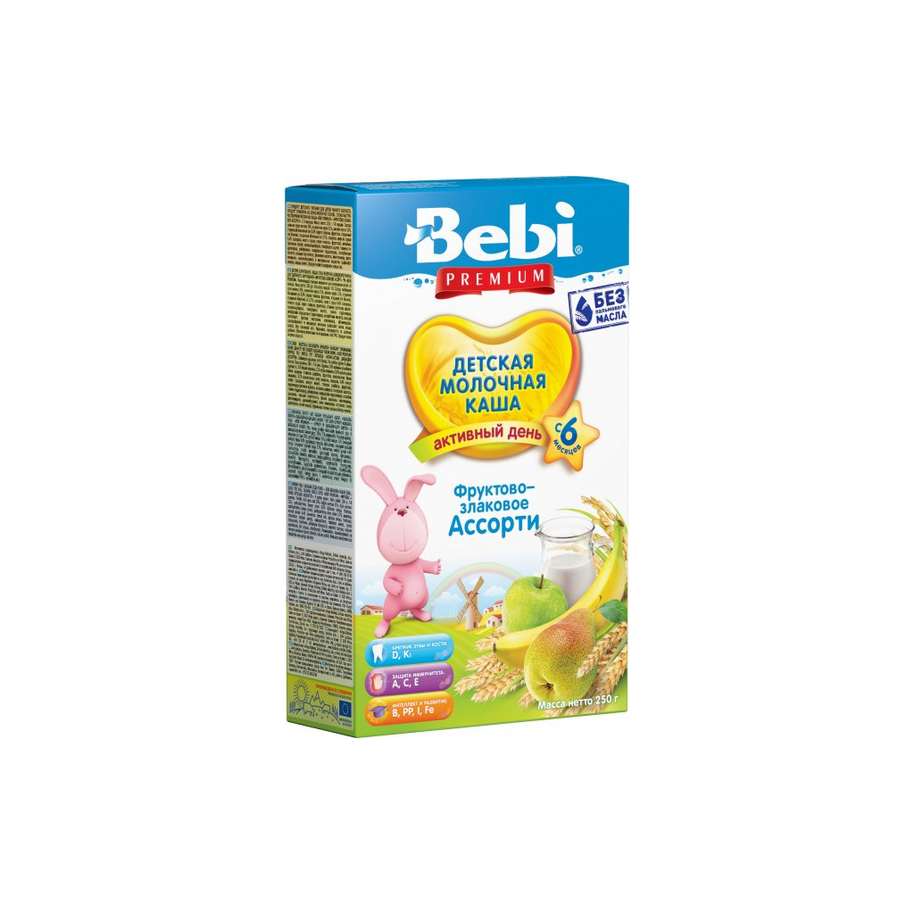 Детская каша Bebi Premium молочная Фруктово-злаковое ассорти +6 мес. 200 г (8606019654313)