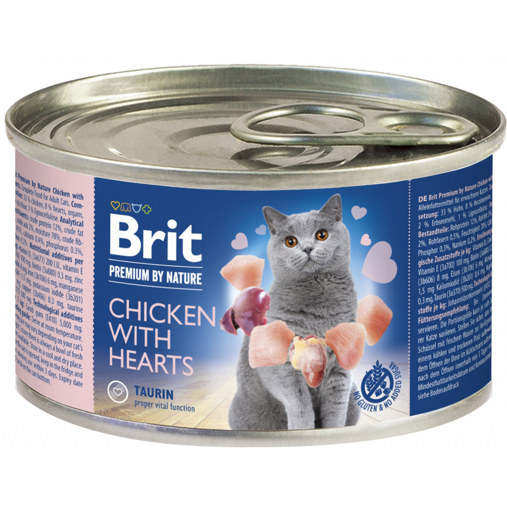 Паштет для котів Brit Premium by Nature Cat з куркою і серцем 200 г (8595602545025)
