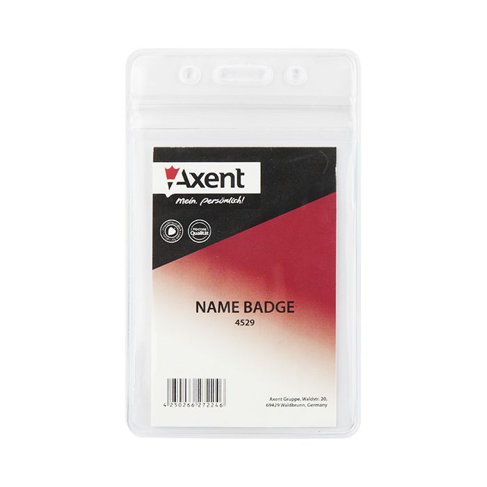 Бейдж Axent вертикальний, замок zip lock, 54х82мм, прозорий (4529-A)