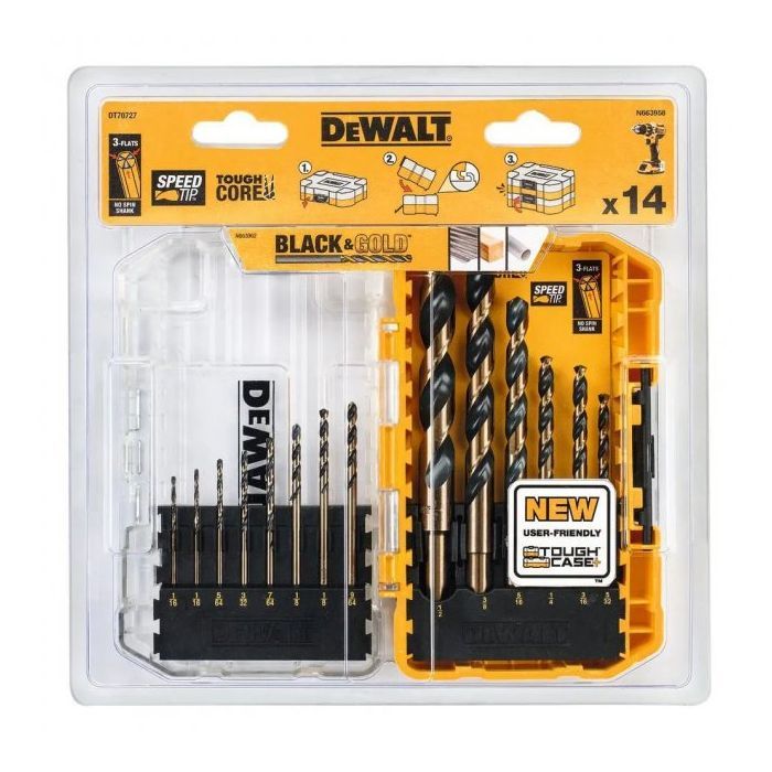 Набор сверл DeWALT по металлу Black&Gold HSS-G, 14 шт, кейс Tough Case (DT70727) изображение 2