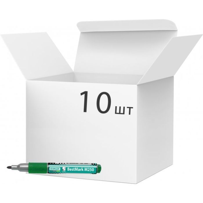 Маркер Stanger водостойкий, 1-3 мм, с гриппом зеленый 10 шт (MARKER-PER-STM250G10)