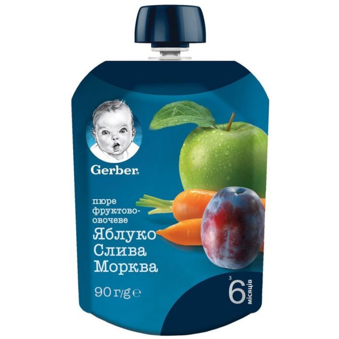 Детское пюре Gerber Яблоко Слива Морковь 90 г (7613036345903)