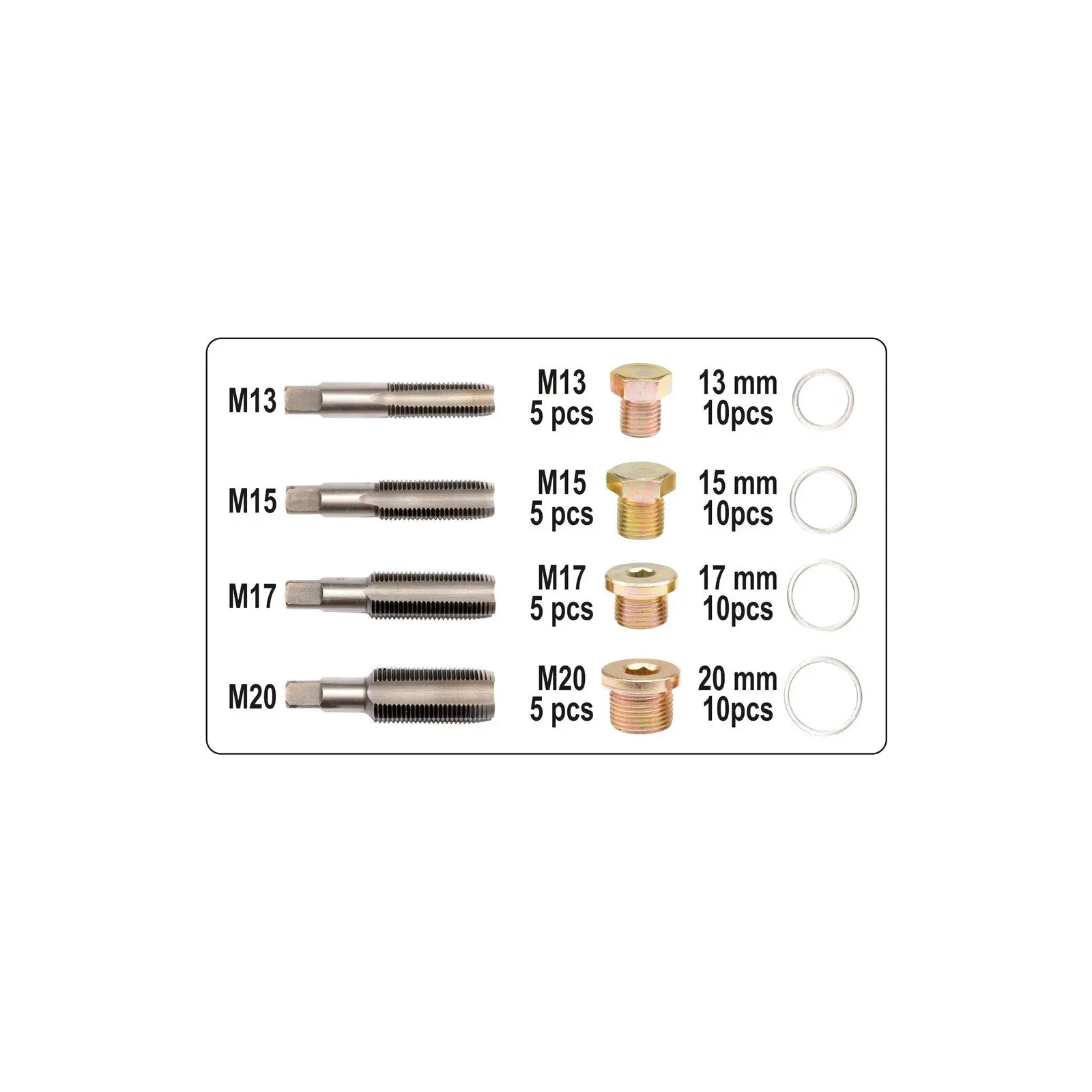 Набор инструментов Yato для ремонта сливных пробок M13, M15, M17, M20 (YT-1757) изображение 3