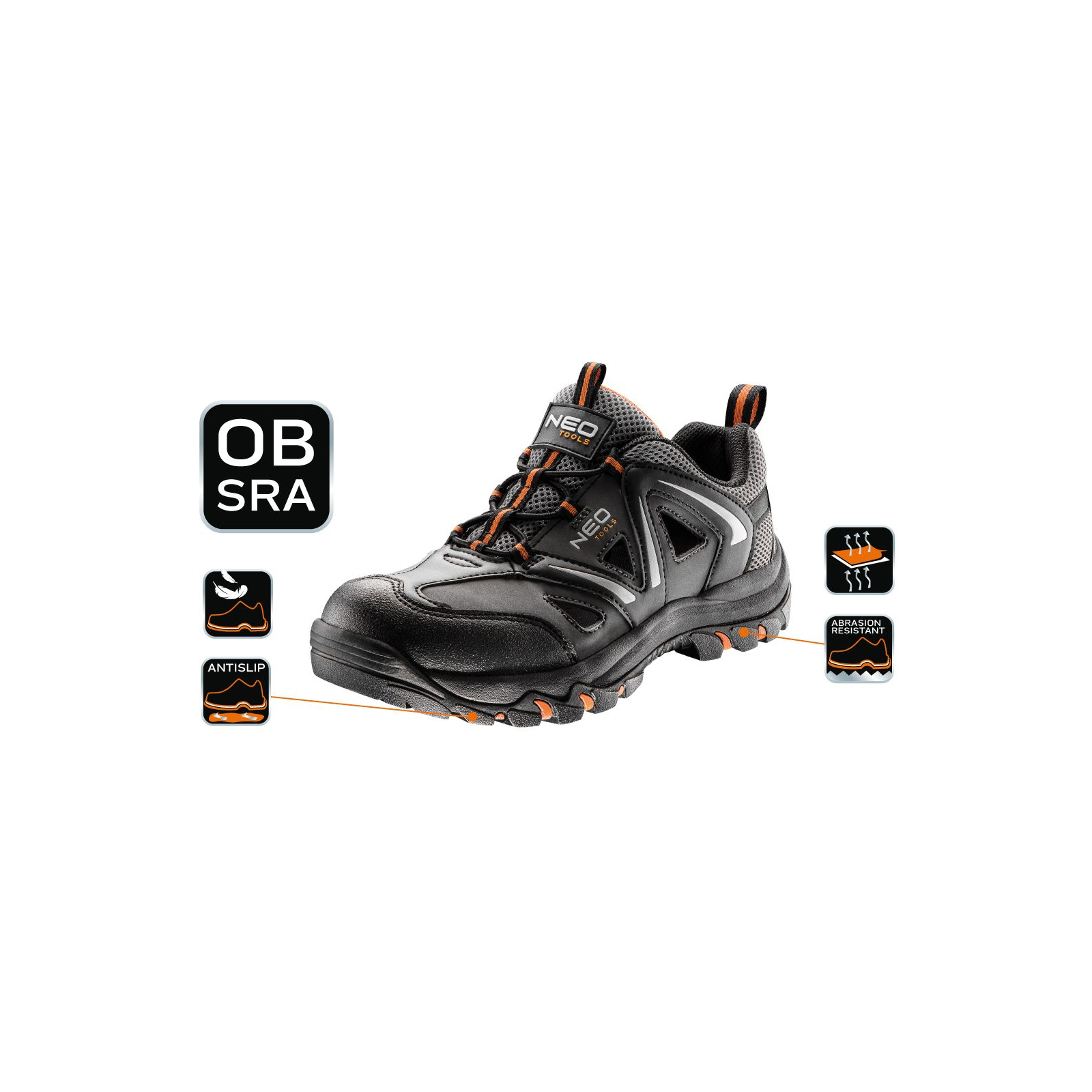 Черевики робочі Neo Tools кросівки дихаючі, підошва EVA, клас захисту OB, SRA, р.46 (82-727) зображення 9