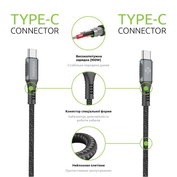 Дата кабель USB-C to USB-C 2.0m CBGPD100WTT2 100W Intaleo (1283126559570) изображение 5