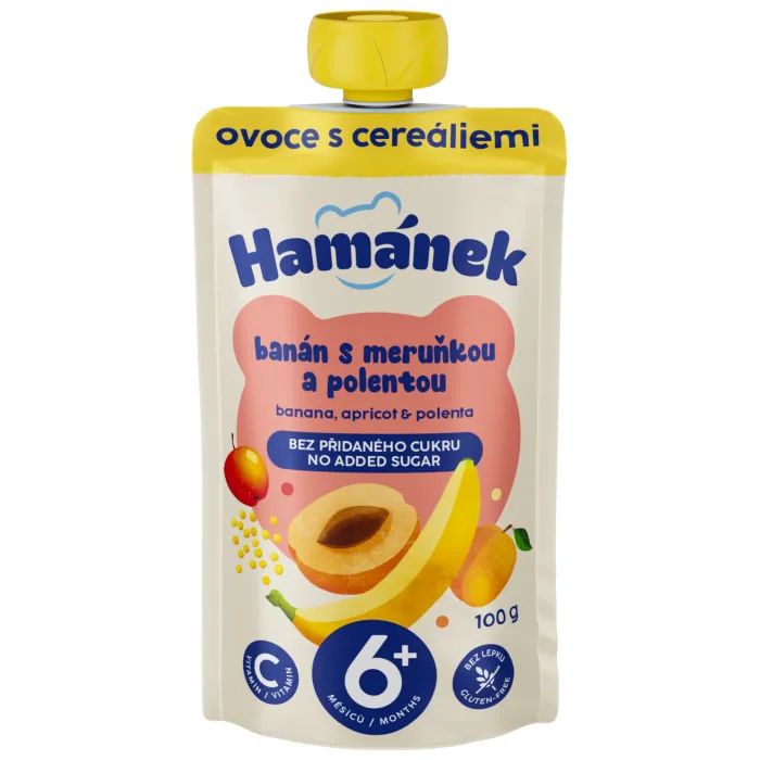 Детское пюре Hamanek из яблок, бананов, абрикосов и поленты 100 г (1215915)