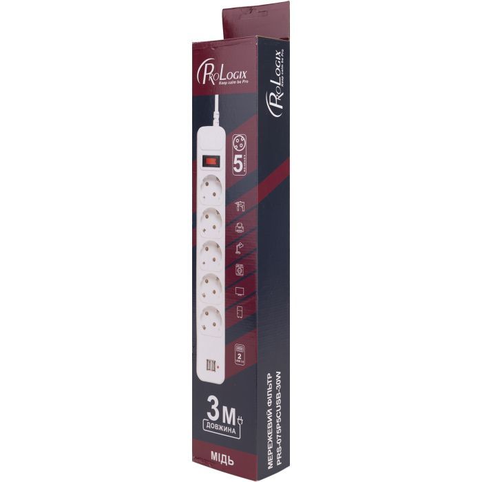 Мережевий фільтр живлення Prologix PRS-075P5CUSB-30W зображення 3