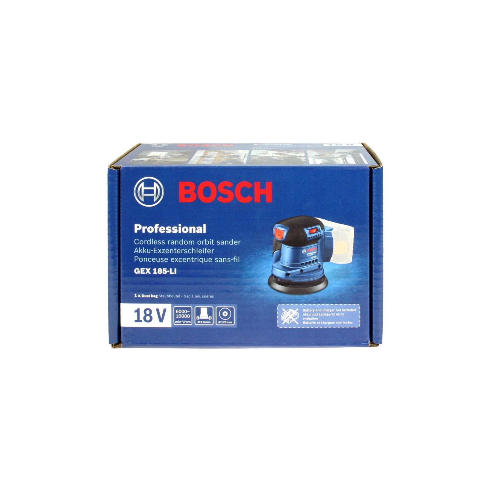 Шліфувальна машина Bosch GEX 185-LI, 18В, 125 мм, 6000-10000 об/хв (без АКБ та ЗП) (0.601.3A5.020) зображення 14