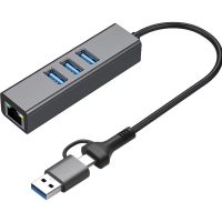 Фото - Картридер / USB-хаб Dynamode Концентратор USB 3.0 Type-C/Type-A to RJ45 Gigabit Lan, 3*USB 3.0, cable 1 