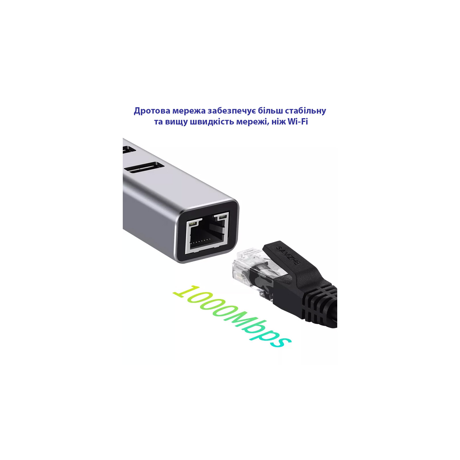 Концентратор USB 3.0 Type-C/Type-A to RJ45 Gigabit Lan, 3*USB 3.0, cable 13 cm Dynamode (DM-AD-GLAN-U3) зображення 4