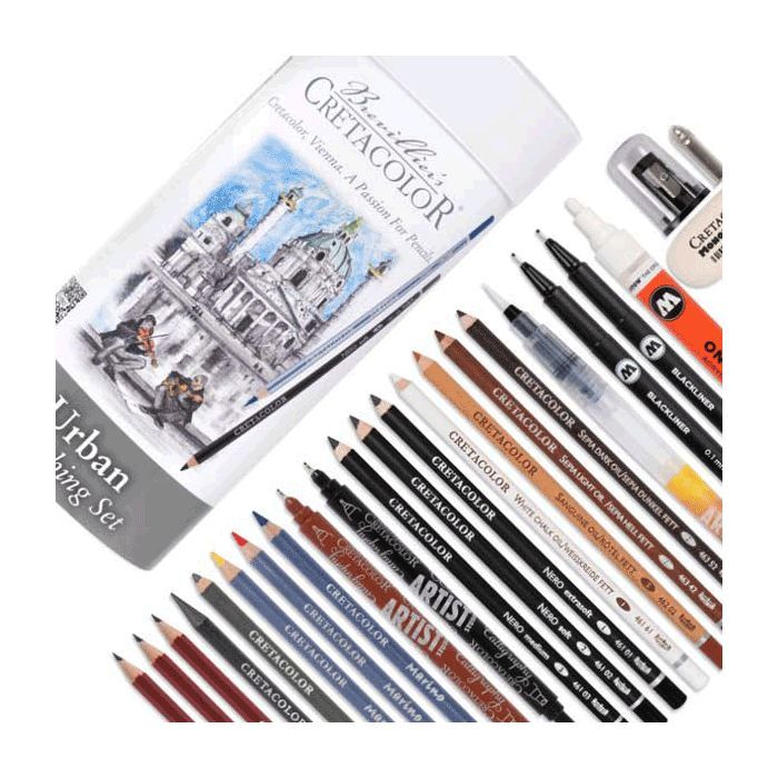 Художественный набор Cretacolor URBAN SKETCHING 24 предмета, металлический пенал (9014400301989) изображение 2