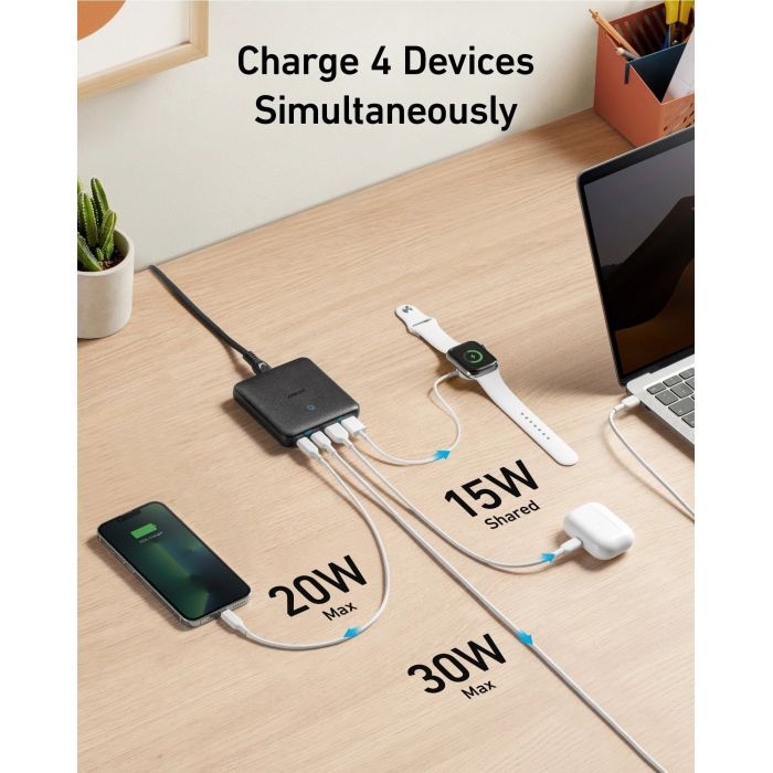 Зарядний пристрій Anker PowerPort 543 Atom III Slim 4 - 65W 22xUSB-C PIQ3.0 (A2046G12) зображення 3