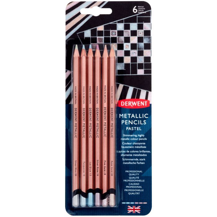 Карандаши цветные Derwent Metallic PASTEL, 6 цветов (5028252598620)