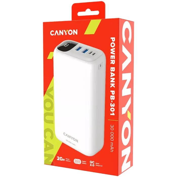 Батарея универсальная Canyon PB-301 30000mAh PD/20W, QC/3.0 (CNE-CPB301B) изображение 4