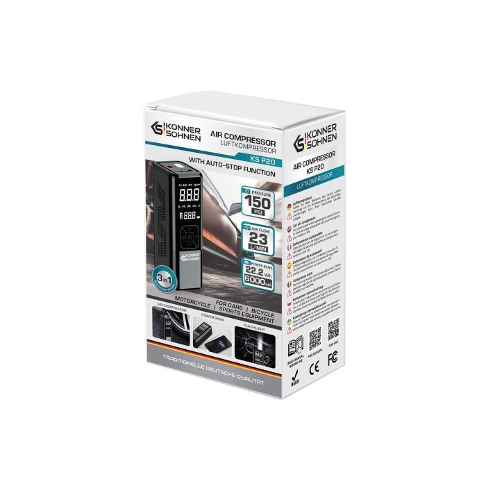 Автомобільний компресор Konner&Sohnen акумуляторний KS P20, 120Вт, 6000мАг, 150psi, 23л/хв, 0.9кг (KSP20) зображення 7