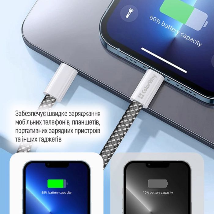 Дата кабель USB-C to USB-C 1.0m 60W 3.0А black ColorWay (CW-CBPDCC061-BK) зображення 10
