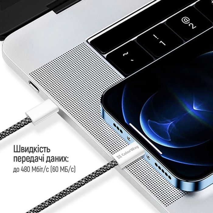 Дата кабель USB-C to USB-C 1.0m 60W 3.0А black ColorWay (CW-CBPDCC061-BK) зображення 11
