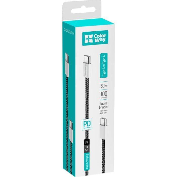 Дата кабель USB-C to USB-C 1.0m 60W 3.0А black ColorWay (CW-CBPDCC061-BK) зображення 6