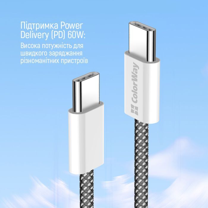Дата кабель USB-C to USB-C 1.0m 60W 3.0А black ColorWay (CW-CBPDCC061-BK) зображення 7