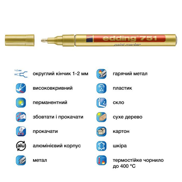 Маркер Edding Paint 1-2 мм круглый черный (e-751/01) изображение 4