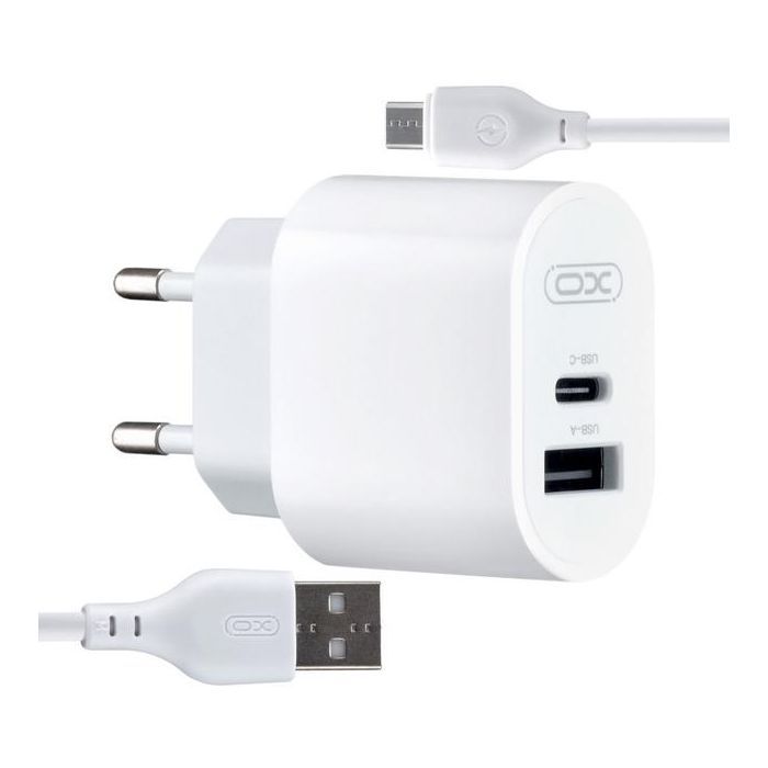 Зарядний пристрій XO L97 (1Type-C/1USB/2.4A) + USB - MicroUSB White (XO-L97-MC)