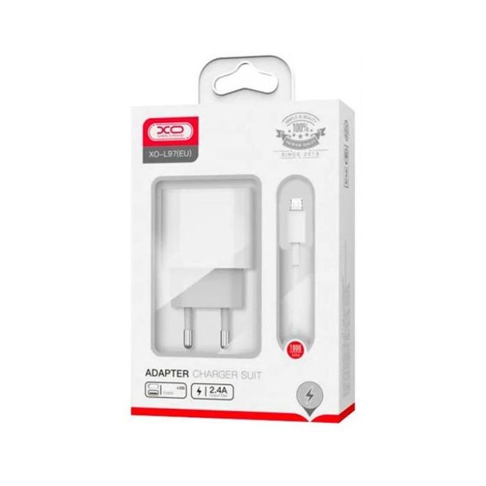 Зарядний пристрій XO L97 (1Type-C/1USB/2.4A) + USB - MicroUSB White (XO-L97-MC) зображення 2