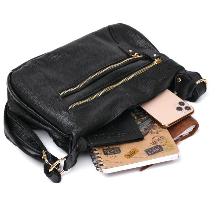 Сумка Vintage Кожаная женская Черная (20686) изображение 7