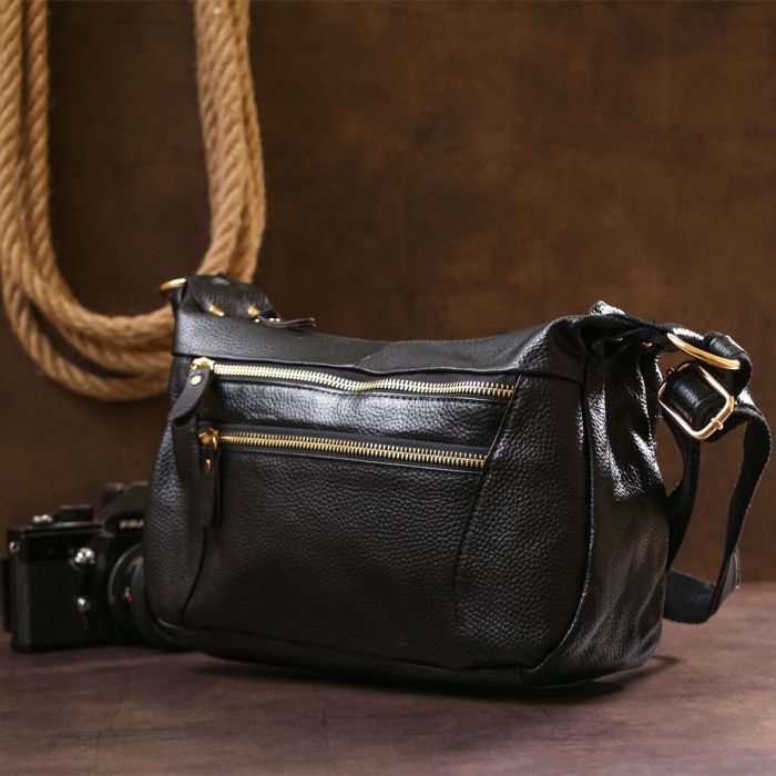 Сумка Vintage Кожаная женская Черная (20686) изображение 8