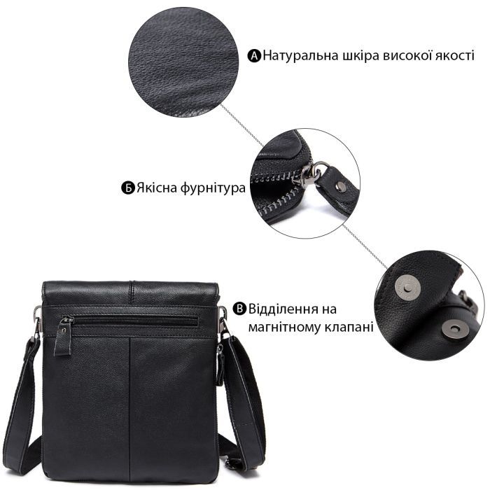 Сумка Vintage Шкіряна Чорна (14884) зображення 4