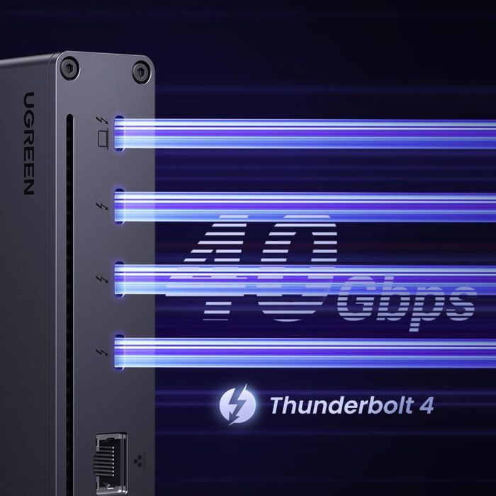 Концентратор Ugreen Thunderbolt 4 to 3xTh.4/3xUSBA 3.2/RJ45 Gigabit/140W ARevodok Max 8-in-1 U708 (25053EU) зображення 3