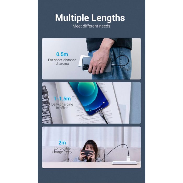 Дата кабель USB 2.0 AM to Lightning 2.0m 2.4A Aluminum Alloy Purple Vention (LABVH) изображение 12