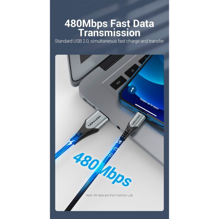 Дата кабель USB 2.0 AM to Lightning 2.0m 2.4A Aluminum Alloy Purple Vention (LABVH) изображение 6