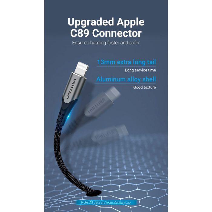 Дата кабель USB 2.0 AM to Lightning 2.0m 2.4A Aluminum Alloy Purple Vention (LABVH) изображение 9